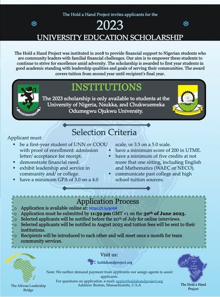 Hold a Hand Scholarship Applications Open for 2023